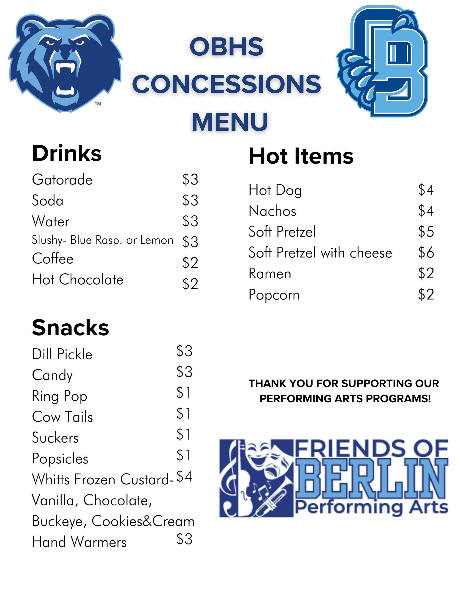 CONCESSIONS MENU - NOT FRIDAY'25 R1