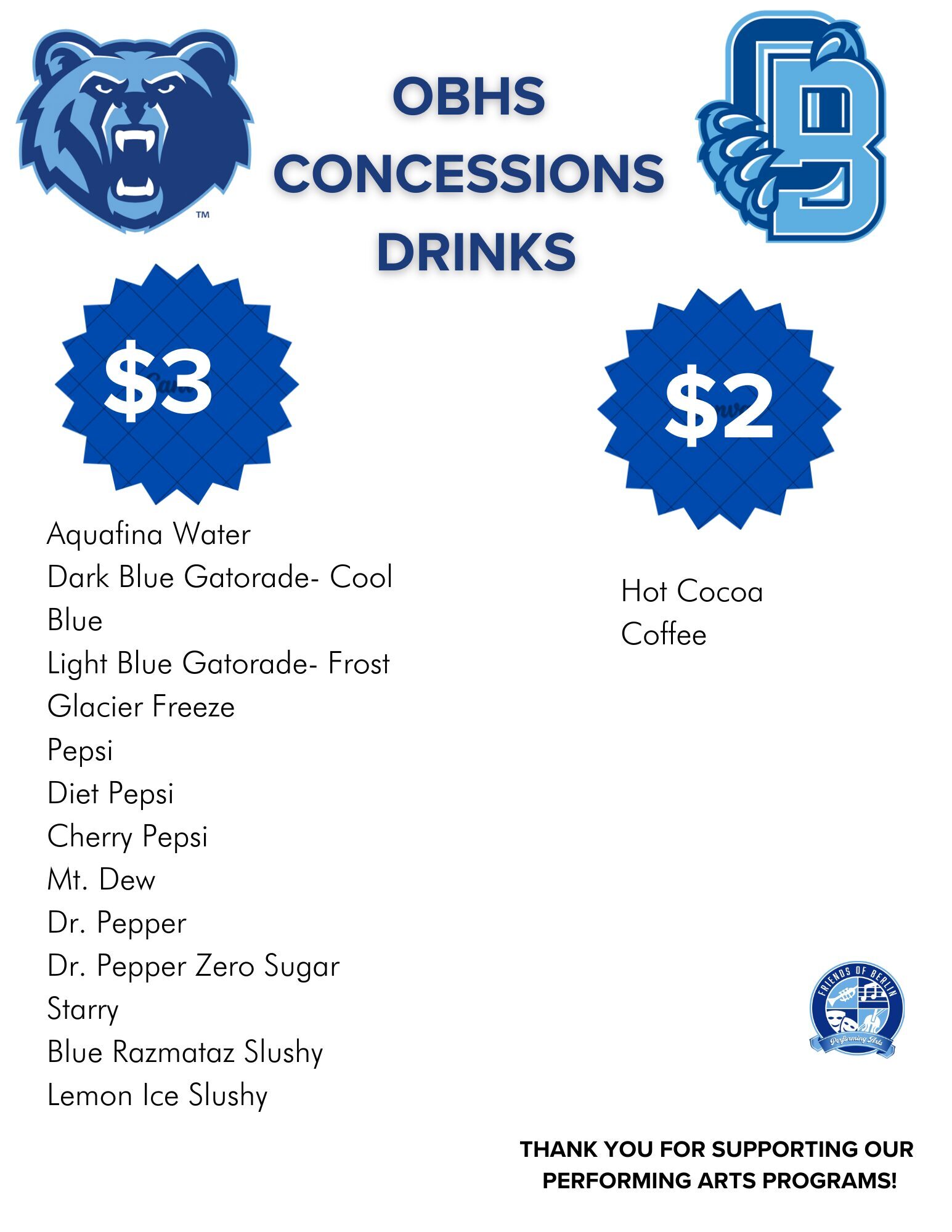 Concessions Beverages 2025